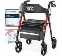 VOCIC Deambulateur 4 roues pliable leger, Rollator en aluminium avec siège | 20cm Pour tous les terrains, Siège réglable en hauteur,Se range facilement dans le coffre, Z21 Rouge | Support de 5 ans