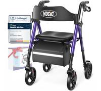 VOCIC Deambulateur 4 roues pliable leger, Rollator en aluminium avec siège | 20cm Pour tous les terrains, Siège réglable en hauteur,Se range facilement dans le coffre, Z21 Violet | Support de 5 ans