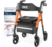 VOCIC Deambulateur 4 roues pliable leger, Rollator en aluminium avec siège | 20cm Pour tous les terrains, Siège réglable en hauteur,Se range facilement dans le coffre, Z21 Orange | Support de 5 ans