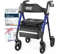 VOCIC Deambulateur 4 roues pliable leger, Rollator en aluminium avec siège | 20cm Pour tous les terrains, Siège réglable en hauteur,Se range facilement dans le coffre, Z21 Bleu Saphir | Support de 5 ans
