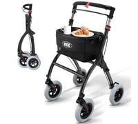 VOCIC Déambulateur d'appartement étroit pliable et léger, stable avec rail, pneus antidérapants silencieux, pour personnes âgées, pliable, avec plateau, noir