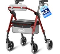 VOCIC Déambulateur pliable et léger avec siège, 6,3 kg ultra-léger | deambulateur pour seniors, max 150 kg, siège ergonomique, hauteur réglable, Walker étroit pour appartement & voyage, Rouge