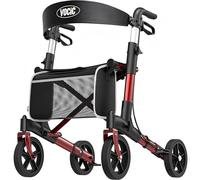 VOCIC Déambulateur pliable et léger avec siège, déambulateur étroit pour appartement pliable en aluminium pour personnes âgées, ne pèse que 7,8 kg, achète Walker pour tous les terrains, rouge foncé