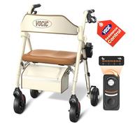 VOCIC deambulateur pliable léger avec siège, Résistance réglable 4 niveaux | Déambulateur étroit pour intérieur & extérieur, pliable walker pour seniors, idéal pour soutien d'équilibre, stabilité, crème