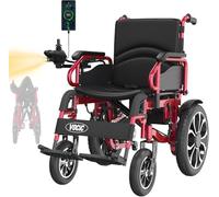 VOCIC Fauteuil roulant electrique pliable leger pour 150KG,30KM fauteuil handicapés électrique Stable,Chaise roulante électrique avec 40CM pneus gonflables amortisseurs (Rouge)