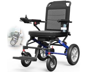 VOCIC V21 Fauteuil roulant électrique pliable léger pour seniors, 18,2 kg | Fauteuil roulant électrique pliable léger en aluminium, moteur 500W, facile à transporter, adapté aux voyages en avion,Bleu