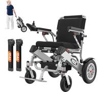 VOCIC V62 Fauteuil roulant électrique, pliable, à double batterie, léger, jusqu'à 136 KG,25KM, avec pneus à air, 500 W et autorisation d'avion, support de 3 ans, argent spatial