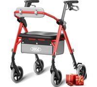 VOCIC Z11 Deambulateur 4 roues pliable leger, max 172 kg, deambulateur étroit pour appartement,Déambulateur pour personnes âgées avec poignée réglable en hauteur,Siège et dossier ergonomiques,Rouge