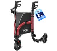VOCIC Z25 déambulateur 3 roues pliable et léger pour personnes âgées,4,9 kg | Déambulateur fin pour appartement,Walker avec pneus de 20 cm, porte-canne & gobelet,deambulateur à trois, MAX 136kg,rouge
