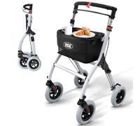 VOCIC Z32 Déambulateur d'appartement étroit pliable et léger stable avec rail de roulement silencieux et pneus antidérapants pour personnes âgées, pliables, avec plateau, blanc