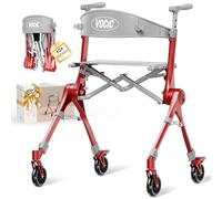 VOCIC Z35 PackGo Deambulateur 4 roues pliable leger adulte,Format sac à dos | 5,7kg, Déambulateur pour personnes âgées, Max 136kg,Hauteur réglable, Rollator pour voyager, Rouge(sac à dos inclus)