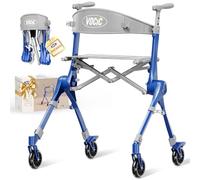 VOCIC Z35 PackGo Deambulateur 4 roues pliable leger adulte,Format sac à dos | 5,7kg, Déambulateur pour personnes âgées, Max 136kg,Hauteur réglable, Rollator pour voyager,Bleu(sac à dos inclus)