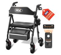 VOCIC Z63 Déambulateur pliable et léger avec siège, déambulateur étroit pour appartement avec résistance réglable, déambulateur pliable pour personnes âgées avec siège ergonomique, double réglage de