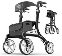 VOCIC Z71 deambulateur pliable léger avec siège,aluminium étanche Walker | déambulateur 4 roues adulte, Dossier & hauteur réglables, Pneus PU tout-terrain anti-crevaison, poids léger, Noir