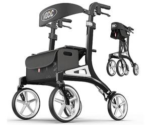 VOCIC Z71 deambulateur pliable léger avec siège,aluminium étanche Walker | déambulateur 4 roues adulte, Dossier & hauteur réglables, Pneus PU tout-terrain anti-crevaison, poids léger, Noir