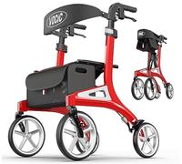 VOCIC Z71 Deambulateur pliable léger,Déambulateurs à roues et rollators avec siège,Dossier réglable en profondeur et en hauteur,Déambulateur en aluminium d interieur à l'exterieur,Rouge