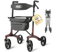 VOCIC Z75 Déambulateur en carbone pliable et léger avec siège, 5,5 kg, ultra léger, étroit, pour appartement, intérieur et extérieur, pour personnes âgées, max. 136 kg, support de 5 ans, rouge rubis