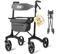VOCIC Z75 Déambulateur en carbone pliable et léger avec siège, 5,5 kg, ultra léger, pour appartement, intérieur et extérieur, pliable, pour personnes âgées, charge max. 136 kg, support de 5 ans, noir