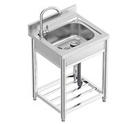 Vockol Évier Inox de Cuisine 1 Bac Professionnel, 55 x 50 x 94 cm Évier Inox Autoportant avec Robinet et Accessoires, Évier Extérieur et Intérieur, Plonge Inox pour Cuisine, Restaurant, Garage, Jardin