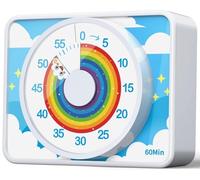VOCOO Timer Visuel pour Enfants-Joli Motif Arc-en-Ciel Compte à Rebours de 60 Minutes pour Classe Bureau Cuisine et Cuisson Aimant Puissant Outil de Gestion du Temps Silencieux 2*AAA Incluses (Blanc)