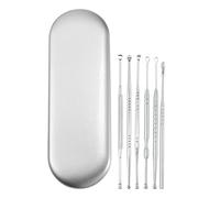 VOCOSTE 6pcs Inox Acier Oreille Nettoyage Outil Set, Oreille Nettoyant Oreille Soin Ensemble, avec Rangement Étui, Noir Ton Argenté