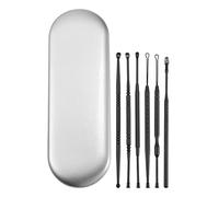 VOCOSTE 6pcs Inox Acier Oreille Nettoyage Outil Set, Oreille Nettoyant Oreille Soin Ensemble, avec Rangement Étui, Noir Noir