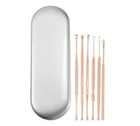 VOCOSTE 6pcs Inox Acier Oreille Nettoyage Outil Set, Oreille Nettoyant Oreille Soin Ensemble, avec Rangement Étui, Noir Ton or rose