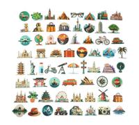 VOCOSTE Kit de 65 pcs Autocollant Voyage Valise Sticker en Vinyle Imperméable pour Scrapbooking Skateboard Guitare PC Ordinateur Portable