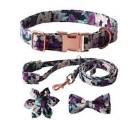 VOCUE Lot de 4 colliers pour chien + laisse + cravate avec décoration florale pour les propriétaires d'animaux de compagnie tendance pour rehausser votre animal de compagnie