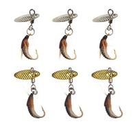 VOCUE Lot de 6 leurres en métal dur avec cuillère - Appâts de poisson - Appâts colorés à paillettes - Hameçons simples