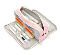 Vocuer Trousse à crayons de grande capacité avec 3 compartiments, grande trousse d'école Preppy pour filles, femmes et adultes, trousse à crayons (rose 2)