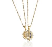 VODAFQS 2 Pièces Collier Couple Soleil et Lune, Pendentif Fantaisie pour Couples et Meilleurs Amis, Cadeau d'Amitié ou d'Amour pour Femmes et Hommes, Doré