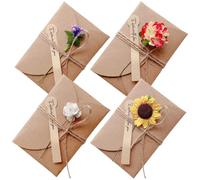 VODAFQS 4 Pièces Rétro Kraft Fait à La Main Cartes de Remerciement Carte de Voeux Enveloppes Vierges Fleurs Séchées Carte Postale