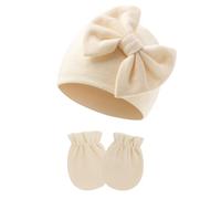 VODAFQS Bonnet Naissance et Moufles de Protection Bébé, Ensemble Doux et Tricoté en Coton de Haute Qualité pour Bébé Fille Garçon 0-6 Mois, Abricot