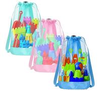 Vodolo Lot de 3 sacs à jouets de plage, sacs à dos de voyage en maille pour seau à sable, essentiels de vacances à la plage pour enfants, sac de collecte de coquillages, accessoires de plage