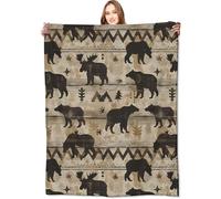 VODRM Couverture rustique en polaire douce et confortable pour canapé, lit, chambre, cabane, décoration rustique avec ours et élan - Cadeau d'anniversaire pour femmes, hommes et amoureux de la nature,