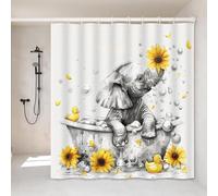 VODRM Rideau de douche éléphant amusant - 183 x 183 cm - Décoration de salle de bain avec 12 crochets - Rideaux de baignoire à bulles d'animaux - Décoration moderne et rustique pour chambre à coucher