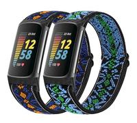 Vodtian Bracelets élastiques uniquement compatibles avec Fitbit Charge 6/Charge 5, lot de 2 bracelets de rechange extensibles réglables en nylon tressé pour traqueur d'activité Charge 5/Charge 6 pour