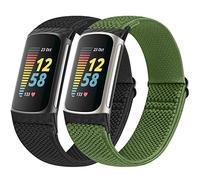 Vodtian Lot de 2 bracelets de rechange extensibles réglables en nylon tressé pour traqueur d'activité Fitbit Charge 5/Charge 6 pour homme et femme