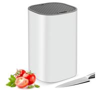Voency Bloc à couteaux carré universel sans couteaux, porte-couteaux, ciseaux, organiseur avec 21 fentes et design d'écoulement, pour tous les couteaux de cuisine, blanc