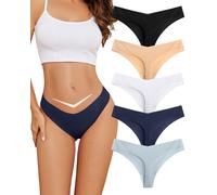 VOENXE Culotte Femme sans Coutures, Invisible String Tanga Taille Basse, Sexy Chic Slip Microfibre Shorty, sous-VêTements Seamless Thong Underwear Women Lot De 5