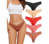VOENXE Culotte Femme sans Coutures, Invisible String Tanga Taille Basse, Sexy Chic Slip Microfibre Shorty, sous-VêTements Seamless Thong Underwear Women Lot De 5