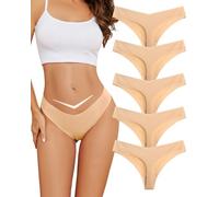 VOENXE Culotte Femme sans Coutures, Invisible String Tanga Taille Basse, Sexy Chic Slip Microfibre Shorty, sous-VêTements Seamless Thong Underwear Women Lot De 5