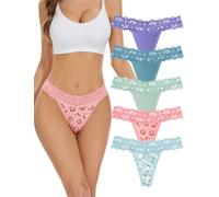 VOENXE Culotte sans Couture Femme Invisible,Culotte en Dentelle,Feminin Tanga Cullottes,String Sport Femme,Stretch Invisible Confortable Women Thong Underwear,Multipack Lot De 5