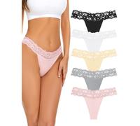 VOENXE Culotte sans Couture Femme Invisible,Culotte en Dentelle,Feminin Tanga Cullottes,String Sport Femme,Stretch Invisible Confortable Women Thong Underwear,Multipack Lot De 5