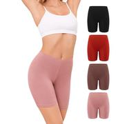VOENXE Cycliste Femme Coton,Shorty Sport Anti Frottement Cuisse,Boxer Shorts Femme Panty,Shorties sous Jupe ou Robe,Women Legging Culotte Court Cotton SéCurité ProtèGe Comfort,Lot de 4