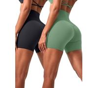 VOENXE Short Sport Femme Taille Haute, Anti Frottement Shorty Cycliste Femme, Yoga Legging Court sans Couture, Multiusage Fitness Cuisse Boxer Culotte Fille, éLastique sous Robe Panty, Lot De 2