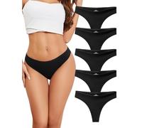 VOENXE String Noir Coton Femme,Tanga Sport Culotte Feminin Sexy Chic,Women Underwear Cotton Thong,sous-vêtements Féminins Stretch,Slips Simple et Comfortable pour Femmes,Multipack Lot de 5