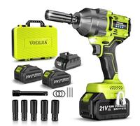 VOERJIA Clé à Chocs Sans Fil Brushless 1000 Nm (1050 Nm en Desserrage), 21V Boulonneuse à Choc 1/2 avec 2x 4.0Ah Batteries, 3 Vitesses, LED, Chargeur Rapide, 5 Douilles + Mallette