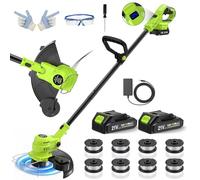 VOERJIA Débroussailleuse Électrique sans Fil 21V avec Écran LCD, Coupe-Bordure à Roues (30cm), Avancement Automatique du Fil, 8 Bobines Incluses, Tête Réglable et Multifonction. (Set Jardin Pro)